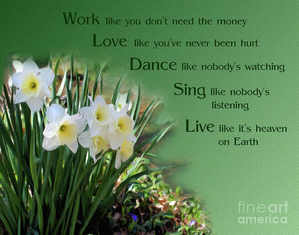 Work Love Dance Sing Live Poster featuring the painting Work Love Dance Sing Daffodils Inspirational by Smilin Eyes Treasures