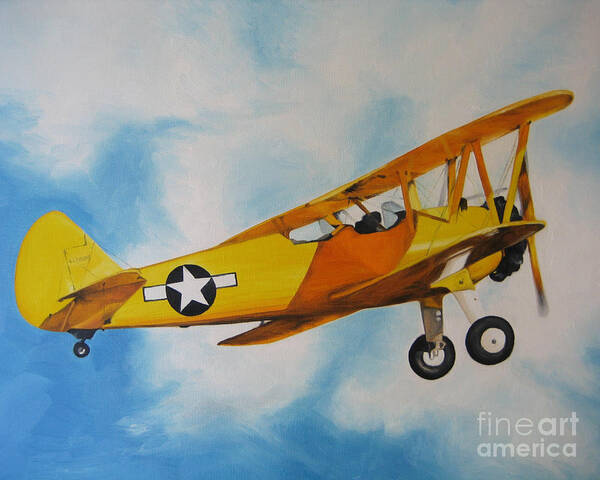 Noewi Poster featuring the painting Yellow Airplane - Detail by Jindra Noewi