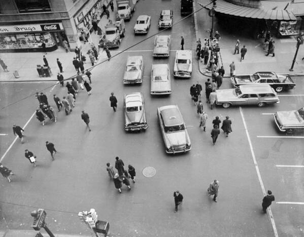 Pedestrian Poster featuring the photograph General View Of Pedestrians Crossing #1 by New York Daily News Archive