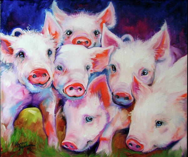 Half Dozen Piglets Poster featuring the painting Half Dozen Piglets #1 by Marcia Baldwin