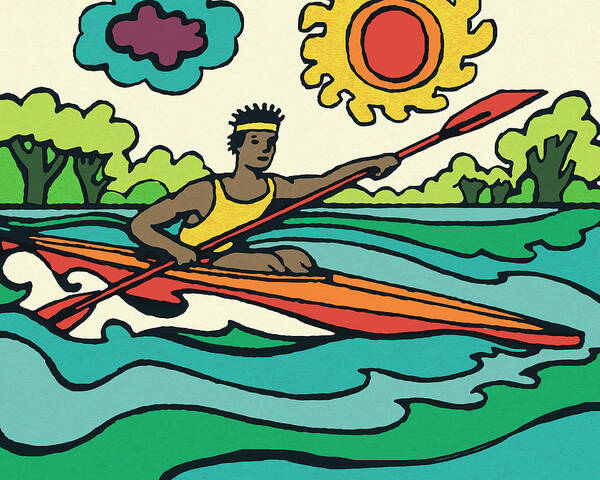 Action Poster featuring the drawing Kayaker #1 by CSA Images