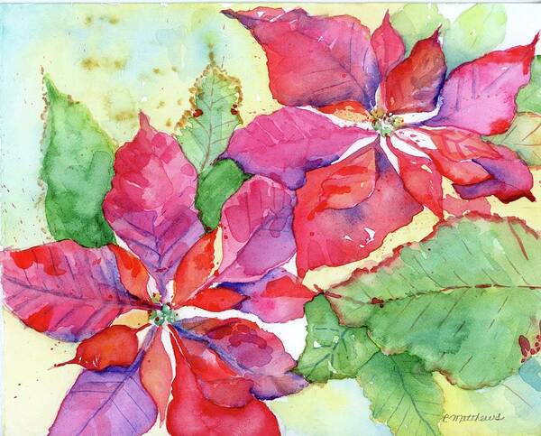Poinsettia Poster featuring the painting Poinsettia #1 by Rebecca Matthews