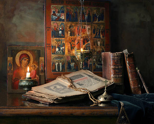Religion Poster featuring the photograph Still Life With Icons #1 by Andrey Morozov