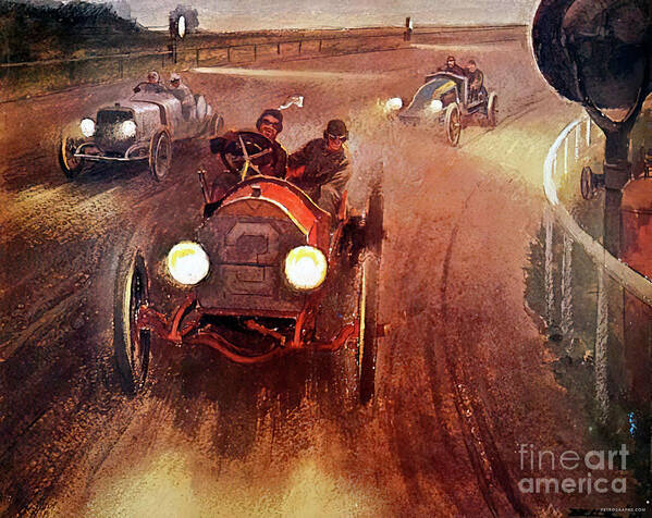Vintage Poster featuring the painting 1910s Racing Cars By Peter Helck by Peter Helck