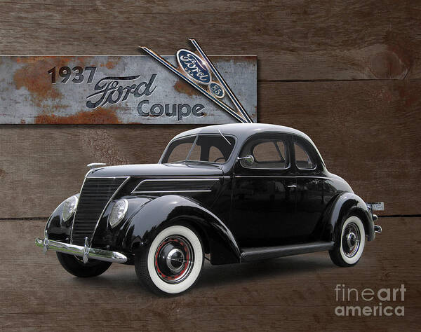 1937 Poster featuring the photograph 1937 Ford Coupe on Barnwood by Ron Long