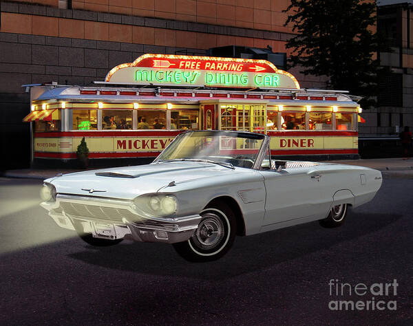 1965 Poster featuring the photograph 1965 Thunderbird, Mickey's Dining Car by Ron Long