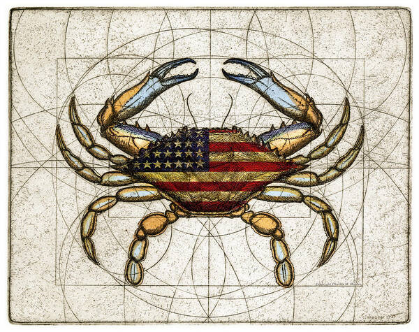Charles Harden Poster featuring the mixed media 4th of July Crab by Charles Harden