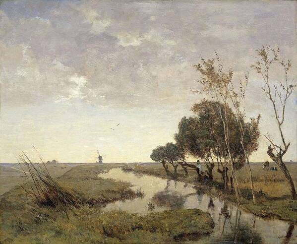 Oil On Panel Poster featuring the painting A Watercourse near Abcoude. by Paul Joseph Constantin Gabriel -1828-1903-