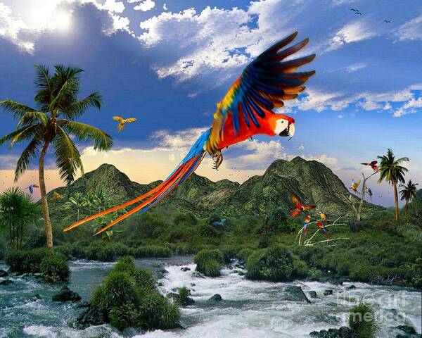 Monty Wright Poster featuring the digital art Scarlet Macaw by Monty Wright