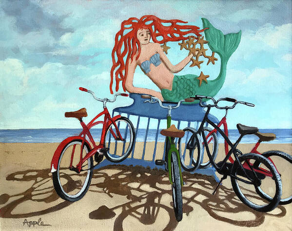 Bicycles Poster featuring the painting Beach Bikes by Linda Apple