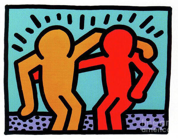 Haring Poster featuring the painting Best Buddies 1990 by Haring