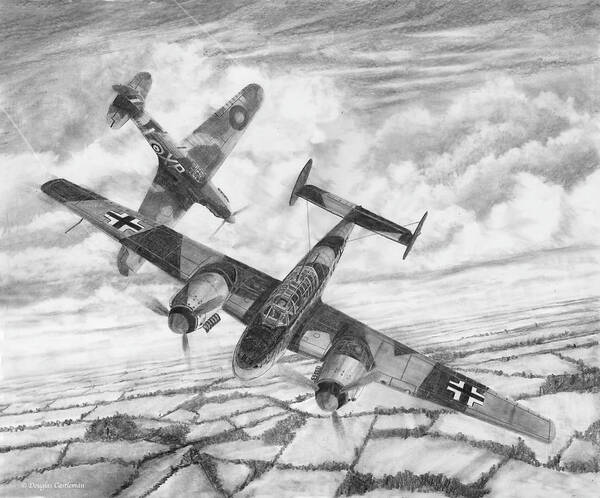 Military Poster featuring the drawing BF-110C Zerstorer by Douglas Castleman