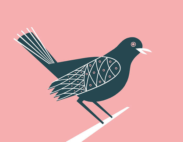 Abstract Poster featuring the drawing Bird on Pink Background by CSA Images