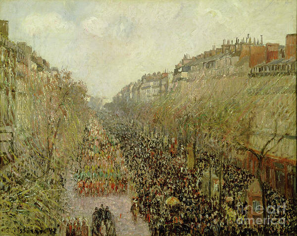 Oil Painting Poster featuring the drawing Boulevard Montmartre Mardi Gras 1897 by Heritage Images