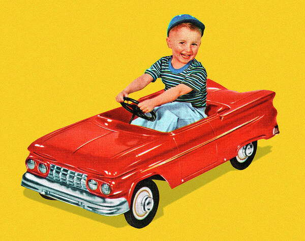 Auto Poster featuring the drawing Boy Sitting in a Toy Car by CSA Images