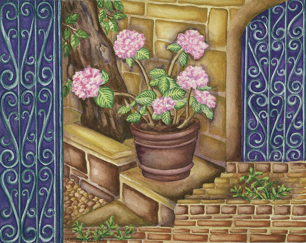 California Pots Geranium Poster featuring the painting California Pots Geranium by Andrea Strongwater