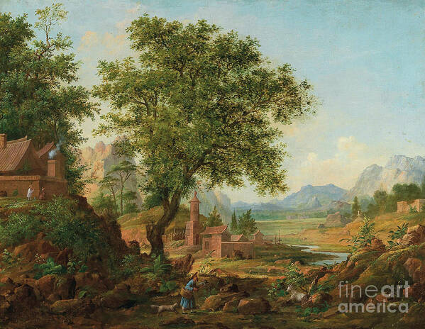 Oil Painting Poster featuring the drawing Chinese Landscape With Staffage by Heritage Images