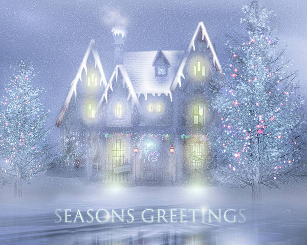 Satis Manor Poster featuring the digital art Christmas at Satis Manor - Greeting by Mark Andrew Thomas