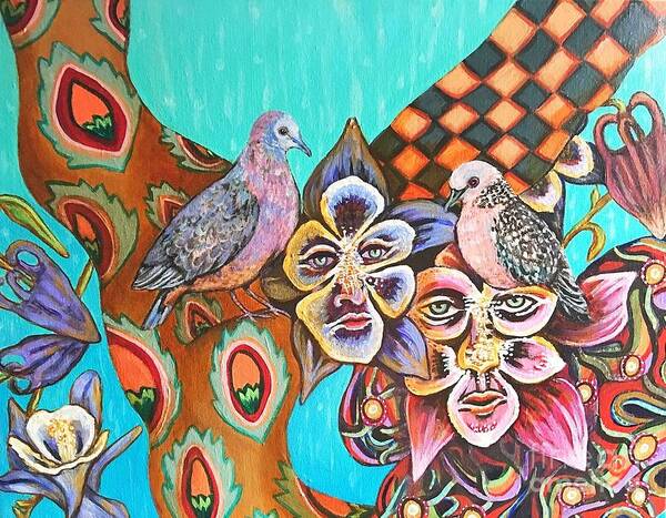 Cinnamon Doves Poster featuring the painting Cinnamon Doves by Linda Markwardt