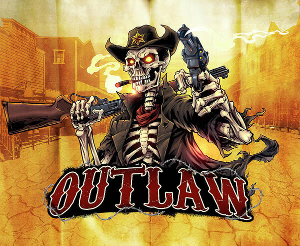 Cowboy Skeleton Outlaw Mascot Poster featuring the digital art Cowboy Skeleton Outlaw Mascot by Flyland Designs