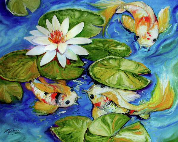 Dance Of The Koi 2 Poster featuring the painting Dance Of The Koi 2 by Marcia Baldwin