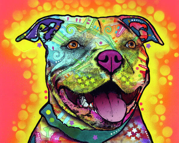 Dewey Pit Bull Poster featuring the mixed media Dewey Pit Bull by Dean Russo