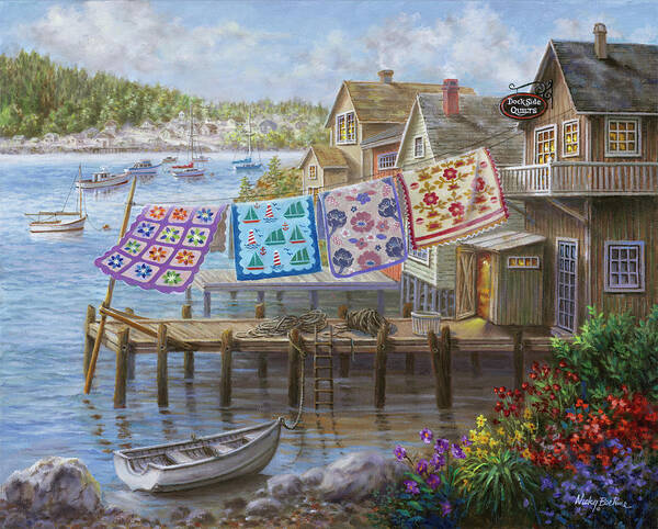 Dock Side Quilts Poster featuring the painting Dock Side Quilts by Nicky Boehme