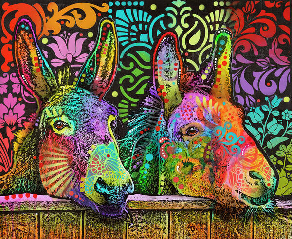 Donkeys Poster featuring the mixed media Donkeys by Dean Russo- Exclusive