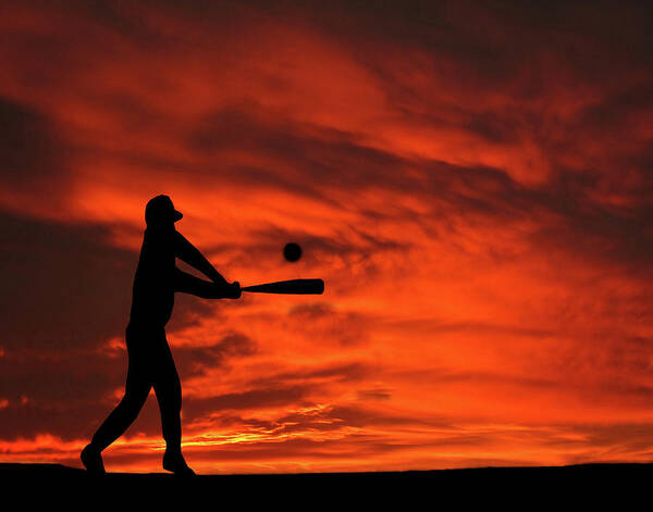 Field Poster featuring the mixed media Field Of Dreams baseball sports Sunset Silhouette Series  by David Dehner