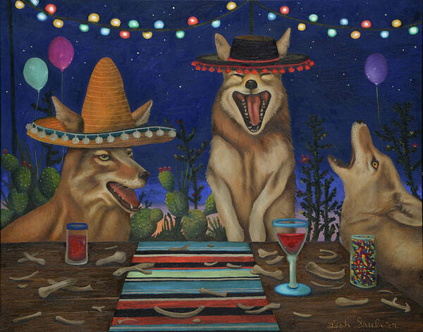 Coyote Poster featuring the painting Fiesta De Los Coyote's by Leah Saulnier The Painting Maniac