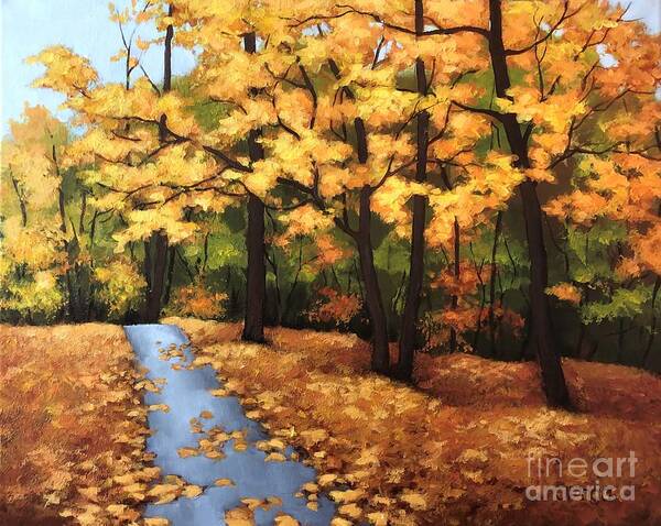 Fall Poster featuring the painting Golden sidewalk by Inese Poga