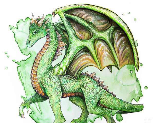Dragon Poster featuring the drawing Green Dragon by Aaron Spong