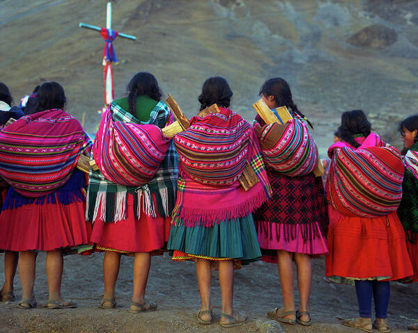 People Poster featuring the photograph Group Of Peruvian Woman In Colorful by Linka A Odom