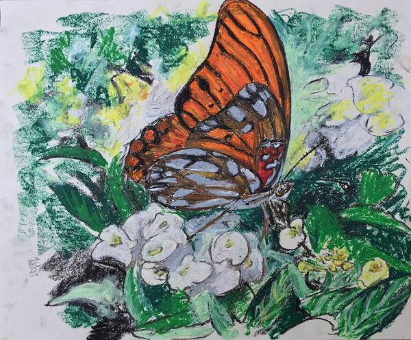 Butterfly Poster featuring the pastel Gulf Fritillary, Agraulis vanillae by Danielle Rosaria