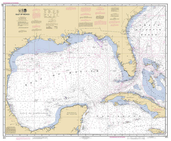 411 Poster featuring the digital art Gulf of Mexico, NOAA Chart 411 by Nautical Chartworks