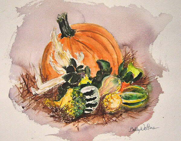 Pumpkin Poster featuring the painting Happy Thanksgiving by Bobby Walters