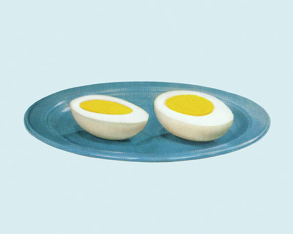 Blue Background Poster featuring the drawing Hard Boiled Egg on a Plate by CSA Images
