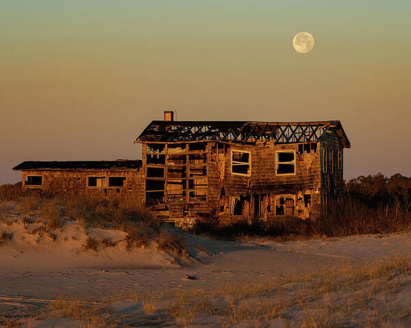 Abandoned Poster featuring the photograph Clements House with Full Moon Behind by William Dickman