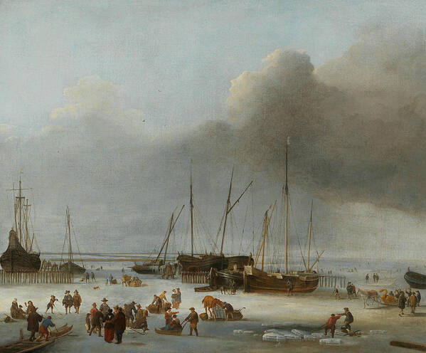 17th Century Art Poster featuring the painting Ice-Skating on the Eastern Docks of Amsterdam by Hendrick Dubbels