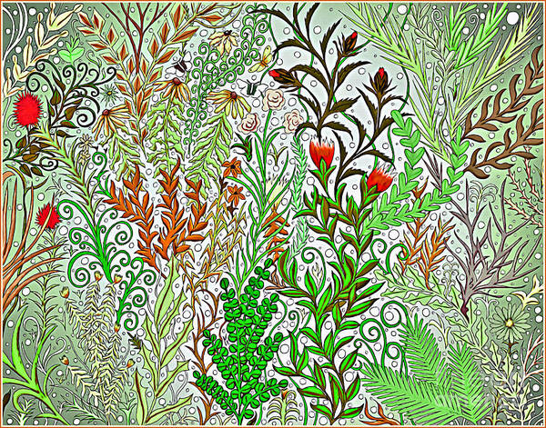 Lise Winne Poster featuring the digital art Jungle Garden in Greens and Browns by Lise Winne