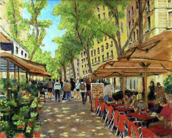 Outdoor Cafe Poster featuring the painting La Rambla by David Zimmerman