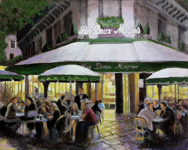Paris Cafe Poster featuring the painting Le Deux Magots Bon Nuit by David Zimmerman