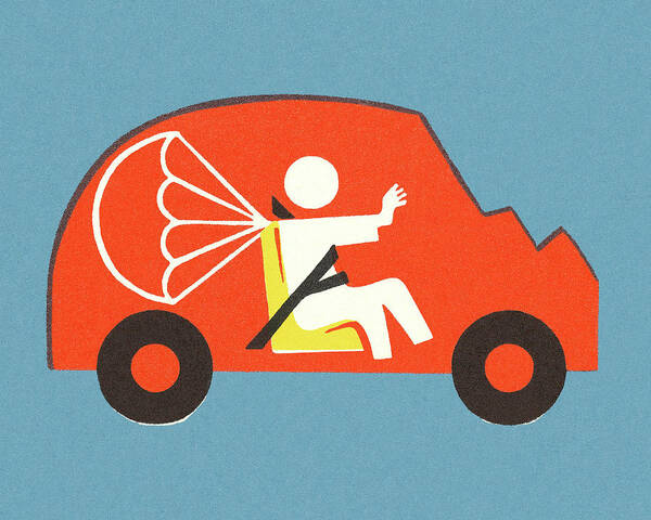 Accident Poster featuring the drawing Little Car and Person with a Parachute by CSA Images