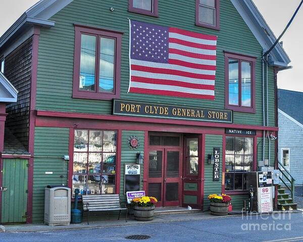 Flag Poster featuring the photograph Lobster at the Port Clyde General Store by Steve Brown
