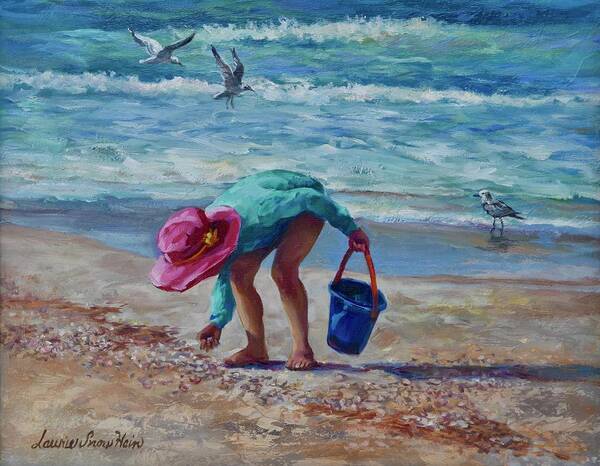 Girl Poster featuring the painting Looking for Shells by Laurie Snow Hein