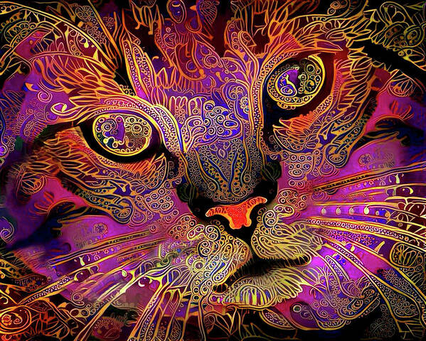 Cat Poster featuring the digital art Maggie May the Magenta Tabby Cat by Peggy Collins