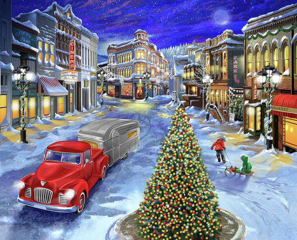 Main Street Christmas Poster featuring the painting Main Street Christmas by Bigelow Illustrations