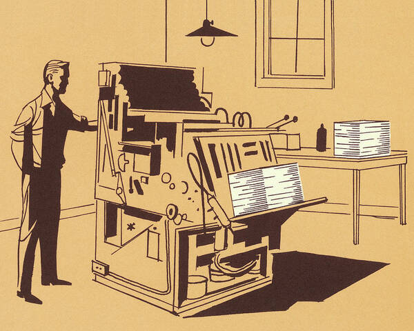 Man and Printing Press Poster by CSA Images - Pixels