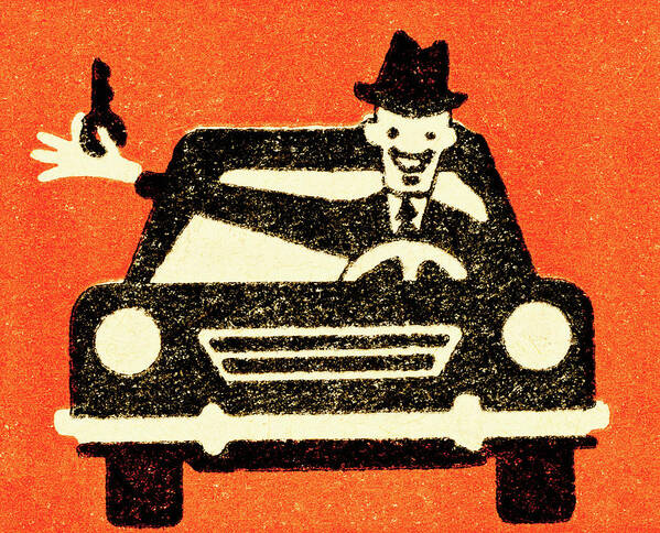 Adult Poster featuring the drawing Man with key in car by CSA Images