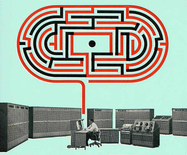 Adult Poster featuring the drawing Man Working With a Maze Above by CSA Images